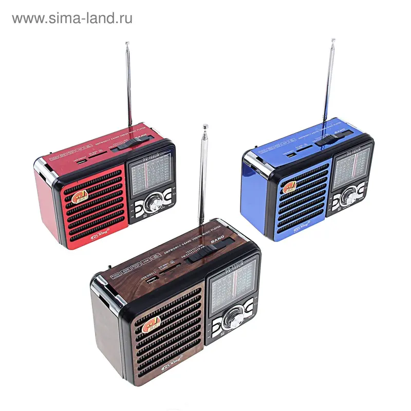 Радиоприемник PX-102, USB, SD, AUX, фонарик, цвета МИКС