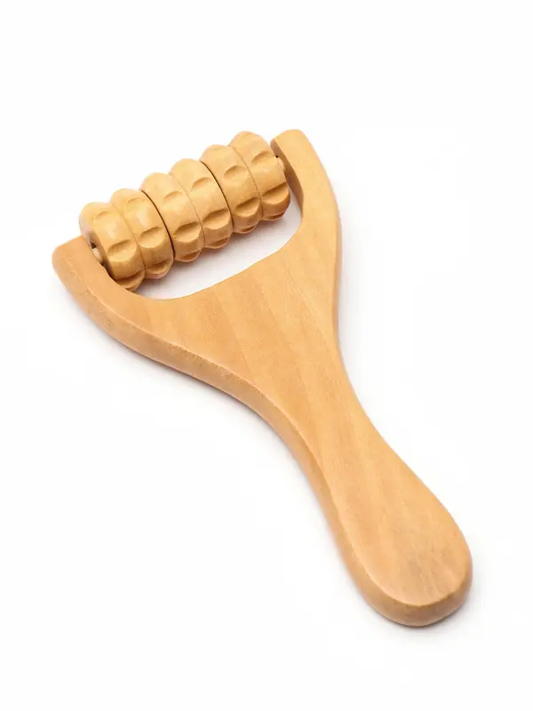 Массажёр роликовый, деревянный, с ручкой, универсальный, 14.5×8×3 см, 3 барабана