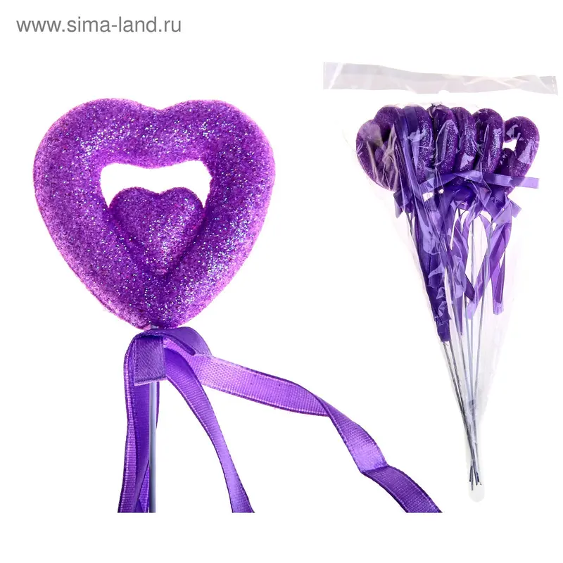 сердце сувенирное на палочке блестка Д=5 (набор 6шт)