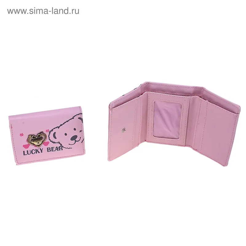 кошелёк молодёжный Мишка, сердце 12*9см 2отдела + для визиток