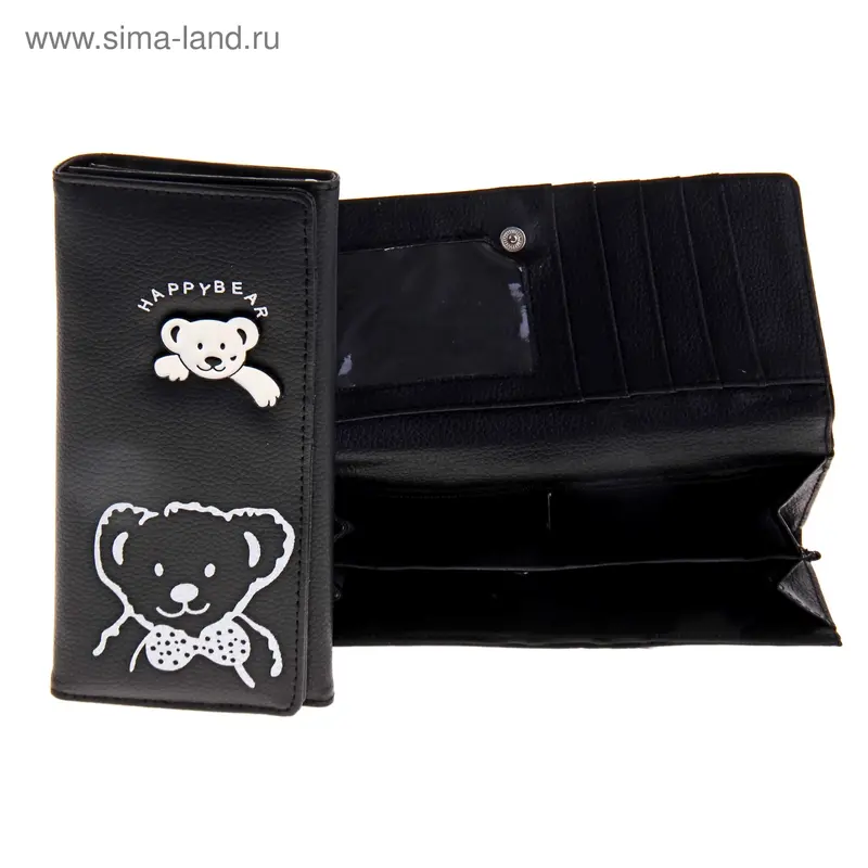 Кошелек молодёжный "Мишка" 2 отдела, отдел для визиток, черный