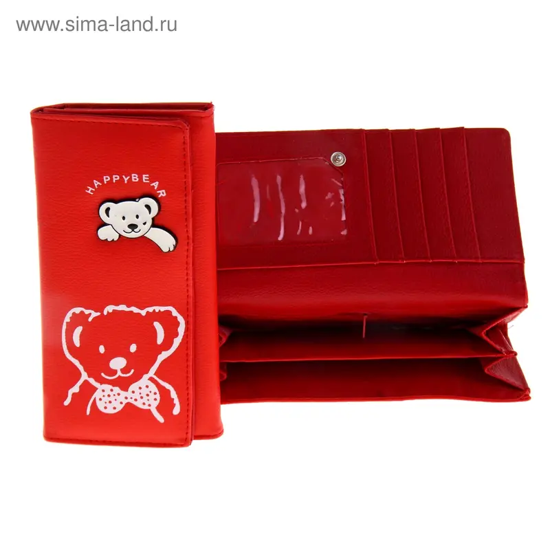 Кошелек молодёжный "Мишка" 2 отдела, отдел для визиток, красный