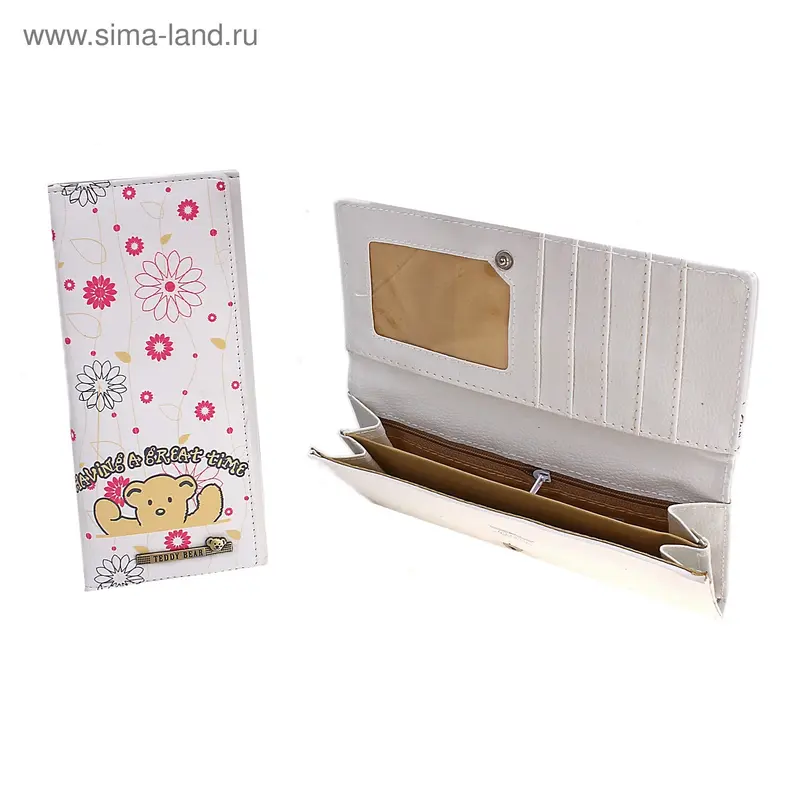 Кошелек молодёжный "Мишка" 2 отдела, отдел для визиток, белый