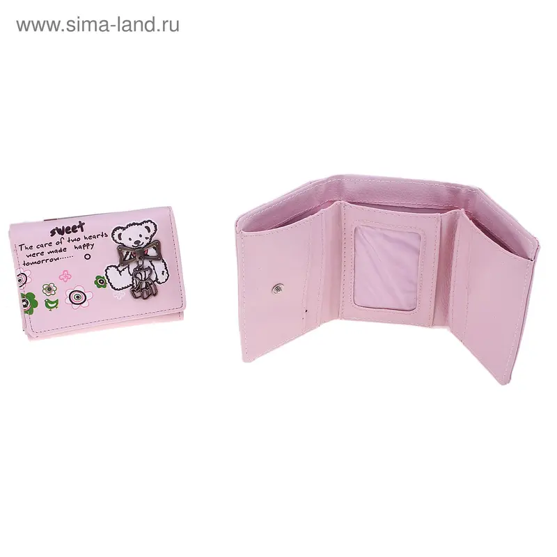 кошелёк молодёжный 2 Мишка цветы 9*12см 2отдела + для визиток