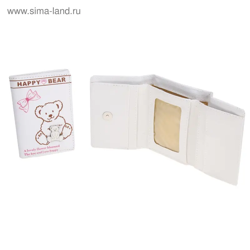 Кошелек молодёжный "Мишки с бантом" 2 отдела, отдел для визиток, белый