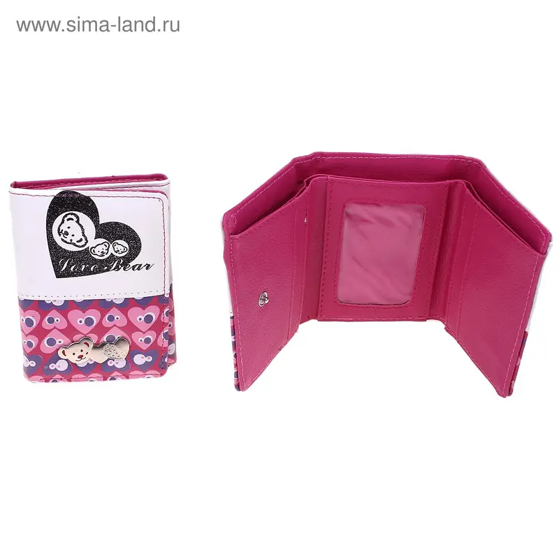кошелёк молодёжный Мишки, сердца 12*9см 2отдела + для визиток