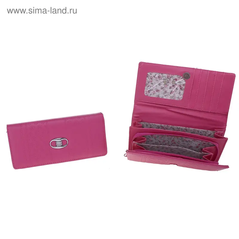 кошелёк жен 04-01-13 Брошь 19*10*1,5см 2отд+отд на молнии+д/кредиток малиновый