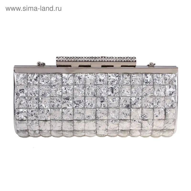 Клатч Мерцание 9*21*4,5см, 1 отд, на рамке, цепочка, стразы, серебро