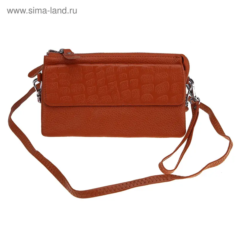 Клатч нат Валерия 18*11*3см, 3 отд, нар.карман, ручка, дл.ремень, корич
