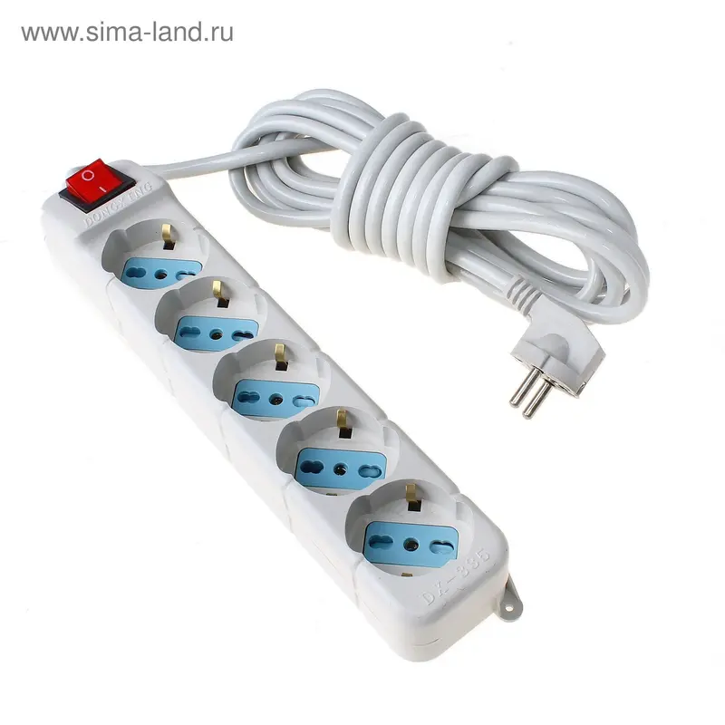 Сетевой фильтр на 5 розеток, провод 5 м, 10 А, V220