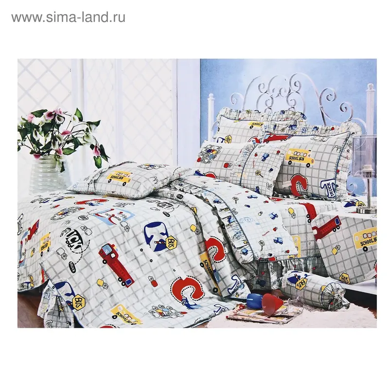 Постельное белье "Этелька" 1.5 сп Машинки 150*210 см, 150*210 см, 50*70 см