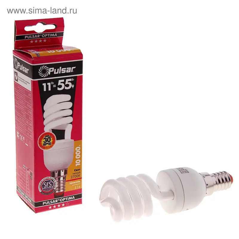ACP-HS2-11E14-278-1 Компактная люминесцентная лампа Half Spiral T2, 11 Вт, E14, 2700 K, 10000 ч 73