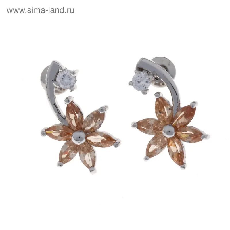 Серьги со стразами «Циркон» ромашки, цвет жёлтый