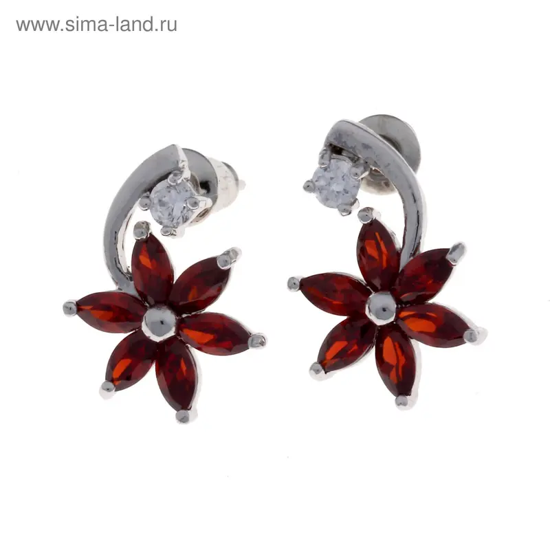Серьги со стразами «Циркон» ромашки, цвет красный