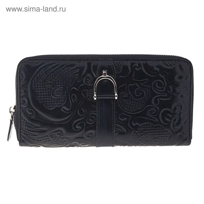 Кошелёк женский на молнии, 4 отдела, глянцевый, синий