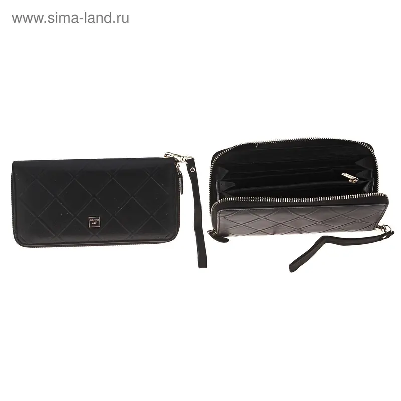 Кошёлек женский на молнии, 4 отдела, матовый, чёрный