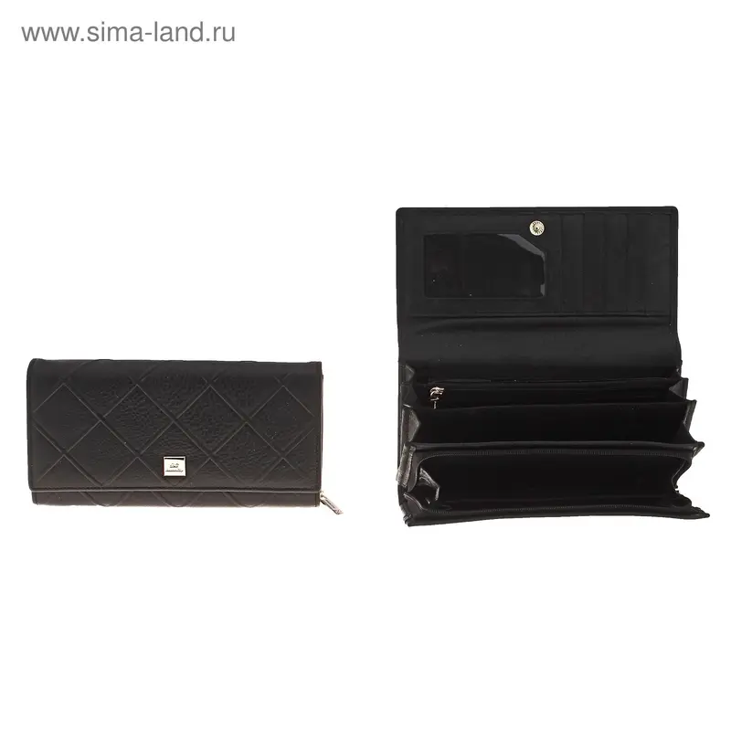 Кошёлек женский на клапане, 3 отдела, матовый, чёрный