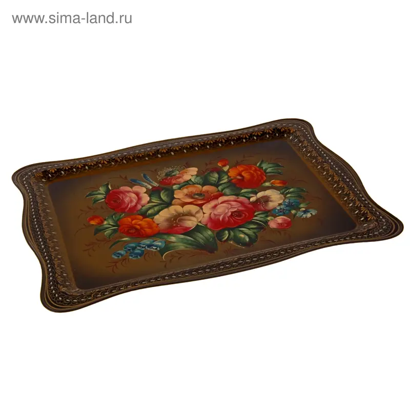 поднос жостово Цветы золотой фон 50*40см