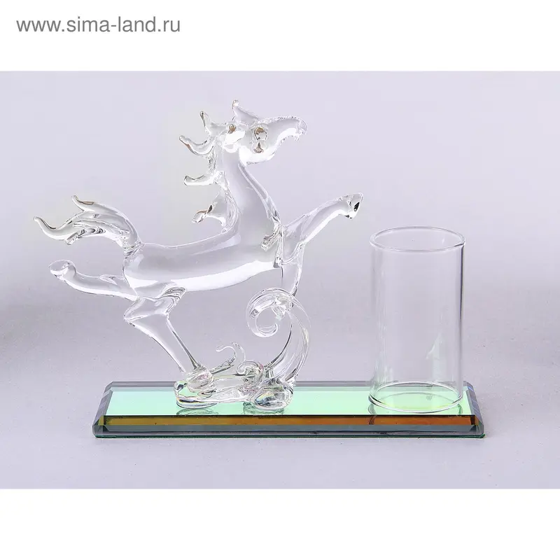 сувенир стекло конь с карандашницей 16,5*15*4,5 см