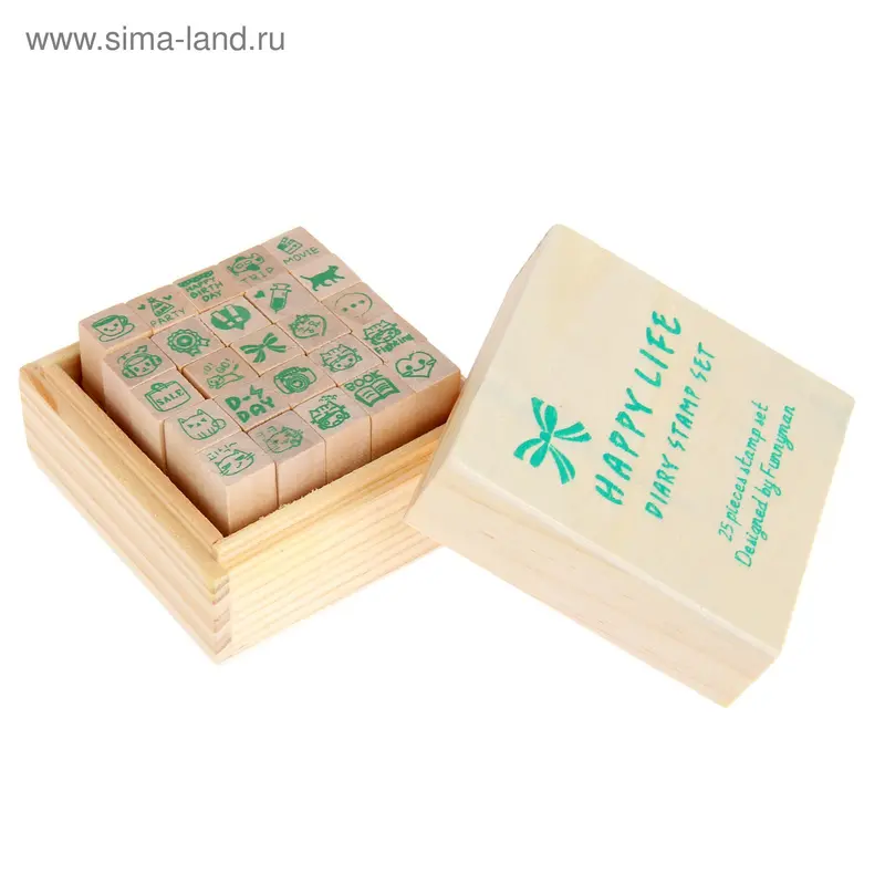 печать дерево в деревянной коробке (набор 25 шт) 8*8*5 см