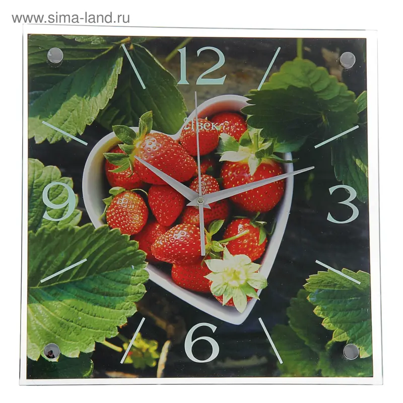 Часы настенные интерьерные стеклянные, рисунок "Красная клубника"