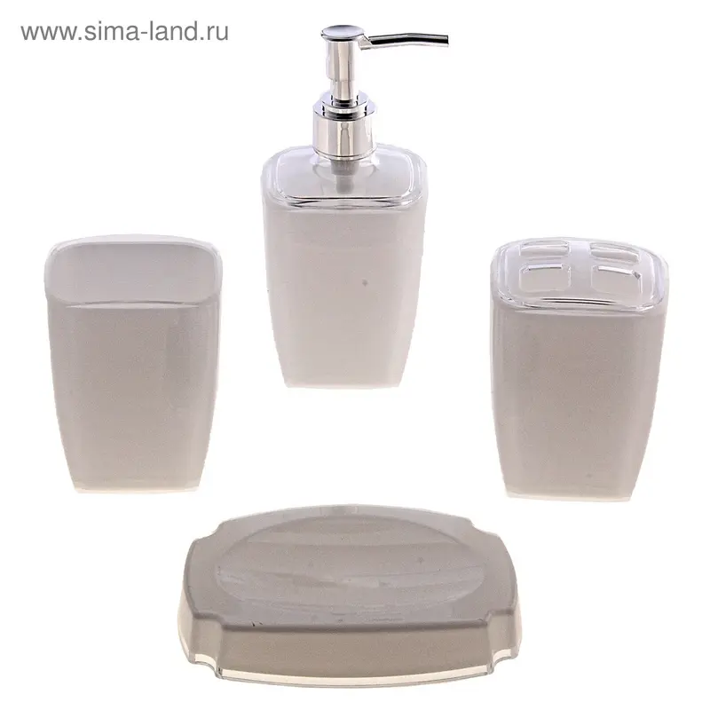 Набор для ванной Smooth, 4 предмета (мыльница, дозатор для мыла, 2 стакана)