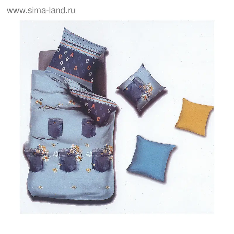 Постельное бельё "Этель Рэйнбоу" 1,5 сп., Джинс 150*210 см, 150*220 см, 50*70 см