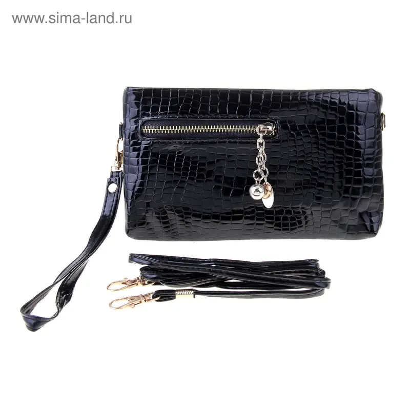 Клатч Классика 23*12*2см, 1 отд, 2 нар.карм, ручка, дл. ремень, черный