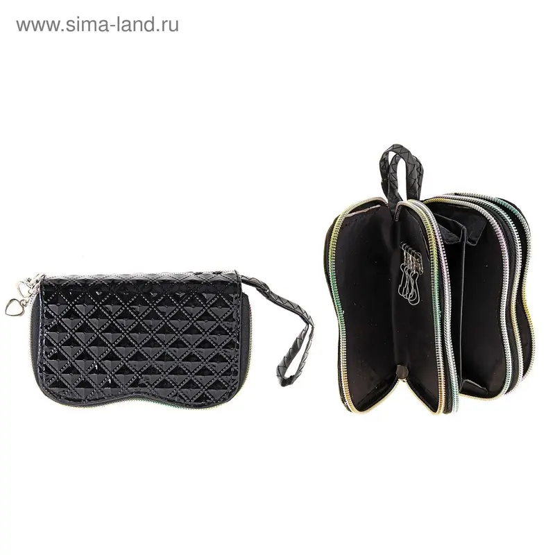 Кошелек-ключница женский "Ромб" 3 отдела, молнии, черный