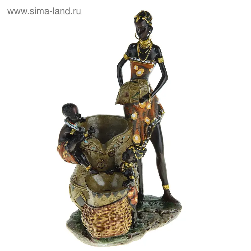 фонтан африканские мотивы дева с мальчиком в ярком наряде 20*15*35 см