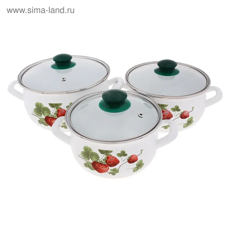 Набор кастрюль Земляничка 2,1 л 3,1 л 4,0 л