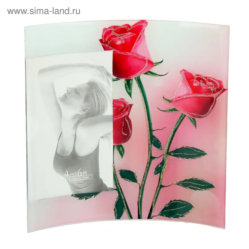 Фоторамка "Розовые розы" с блестками 10х15 см