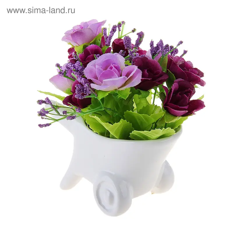 композиция мини стиль тачка розы 10*10 см