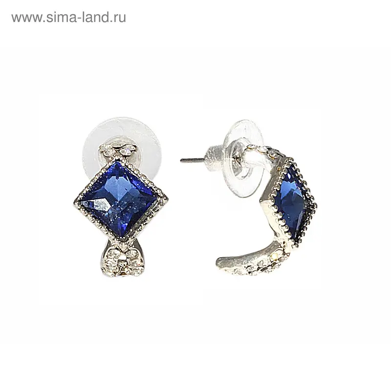 Серьги «Классика» ромбы стразы, цвет синий