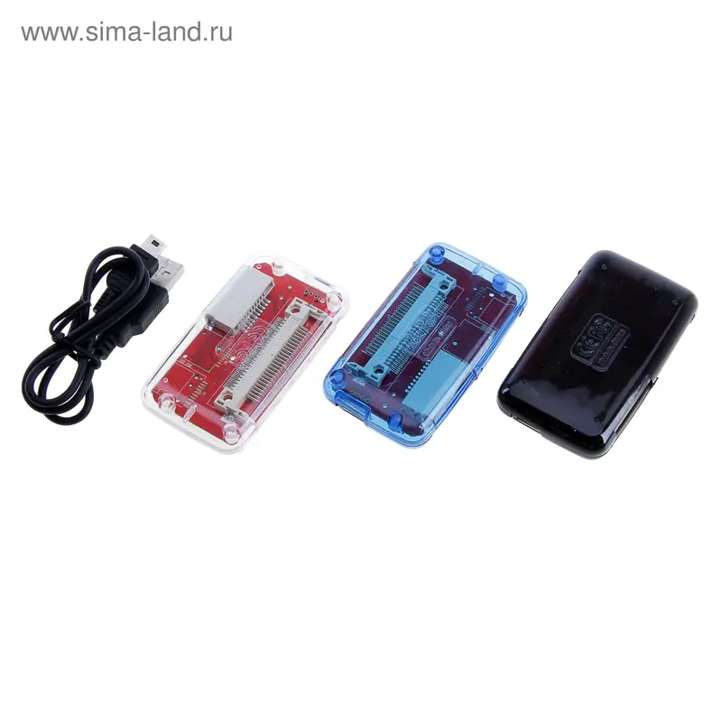 Картридер 4 в 1, для карт памяти SD/CF/M2, прозрачный, пластик МИКС