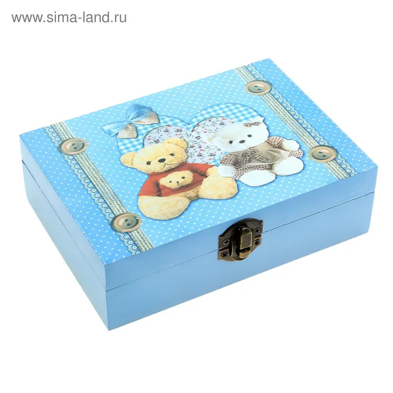 Шкатулка "Мишки с сердцем" голубые 16,8х12х5 см
