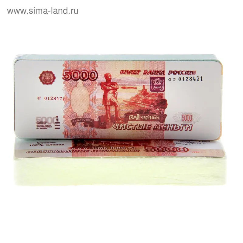 Полотенце прессованное "5000 рублей", размер 28 х 60 см, цвет микс