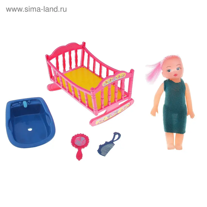 Кукла "Кудряшка" с ванной и кроваткой