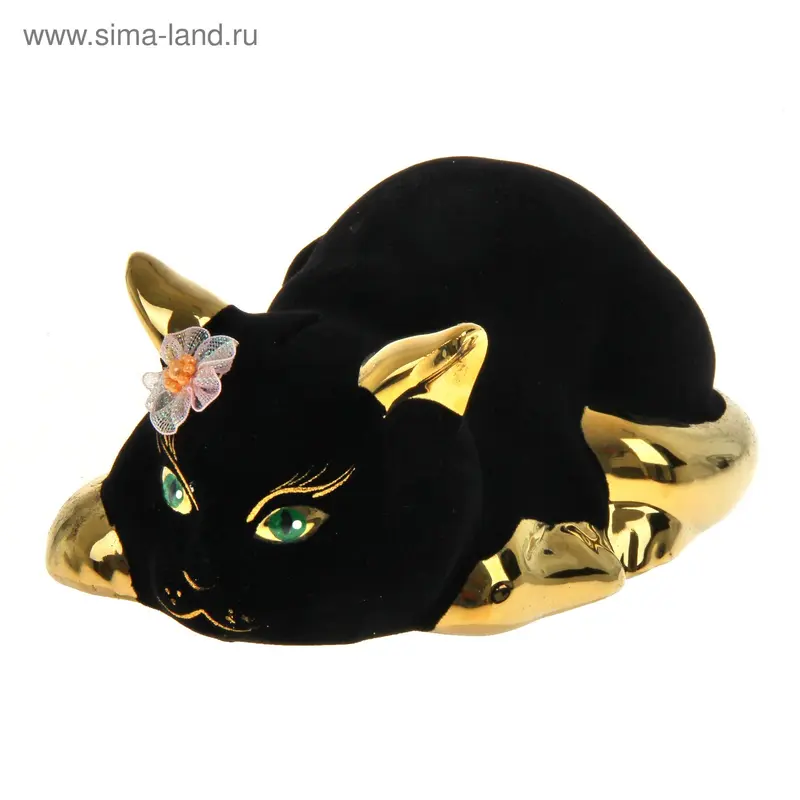 Копилка "Кот Мурзик" лежачая, флок, булат, чёрная
