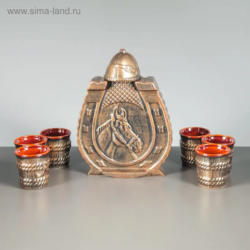Штоф с рюмками "Подкова" бронза, 3 предмета, 1,3 л/ 0,15 л