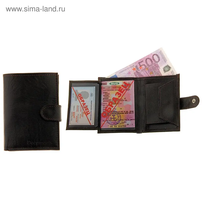Портмоне+авто, натуральная кожа, коричневая игуана