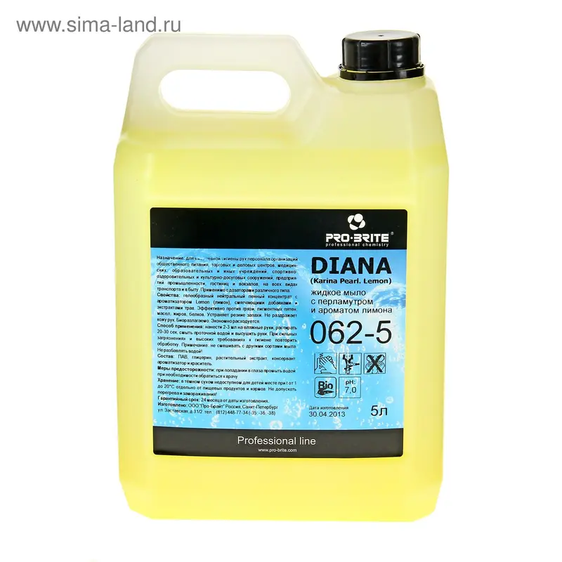 Жидкое мыло PRO BRITE с перламутром DIANA Karina pearl лимон 5л