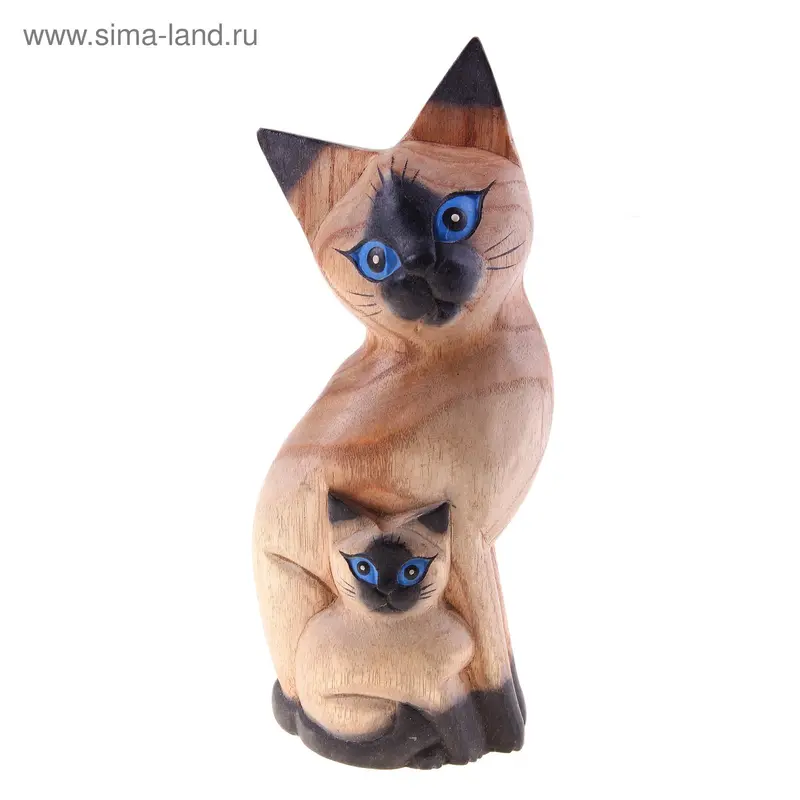 Сувенир Кошка сиамская с котенком 20см ACA808 дерево