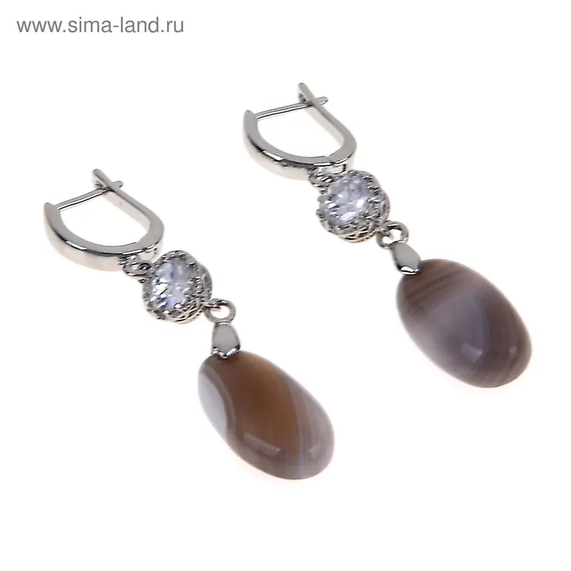 Серьги с фианитом, овал «Агат бразильский»