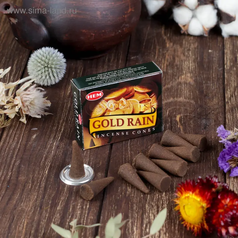 Благовония "HEM Gold Rain" (Золотой дождь), 10 конусов