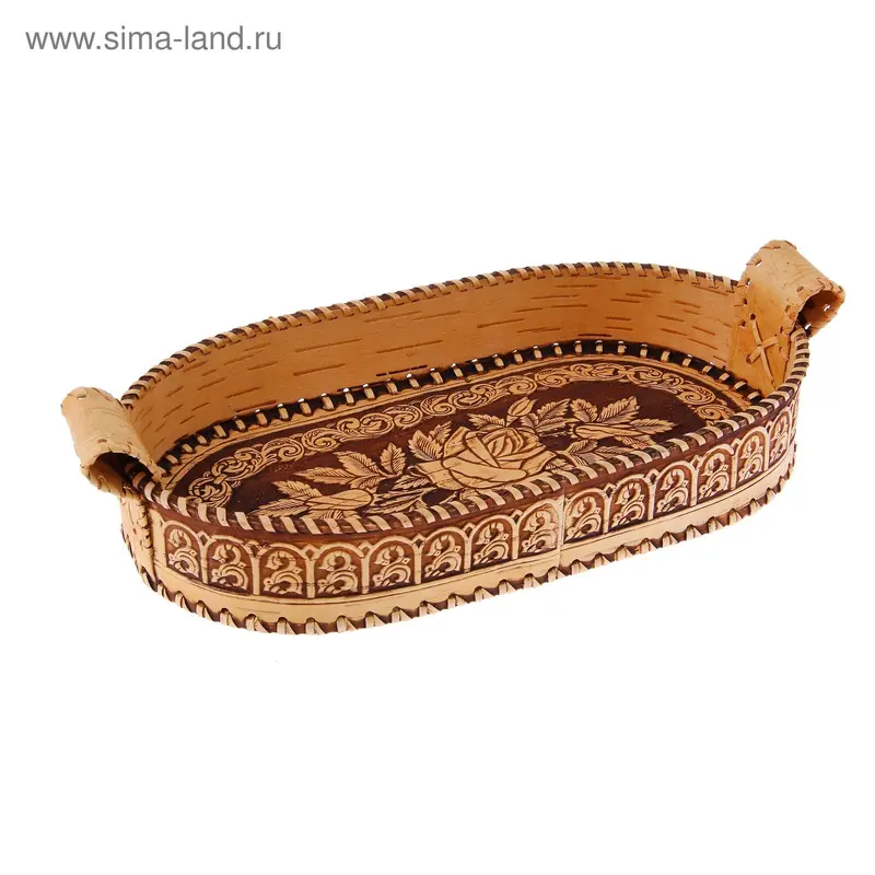Сухарница сложная с ручками"Розы" овал, береста