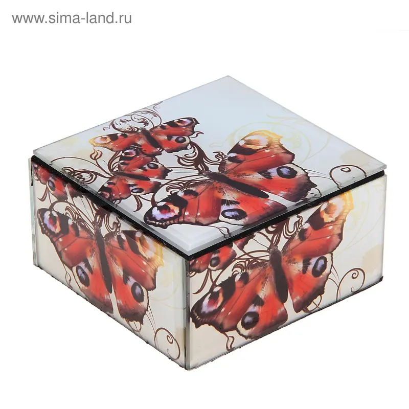 Шкатулка стекло "Бабочки Махаон" 12х12х6,5 см