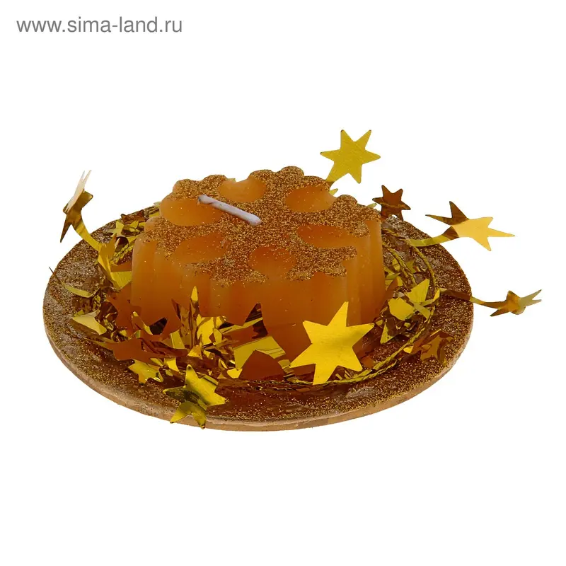 Свеча снежинка блестка золотистая
