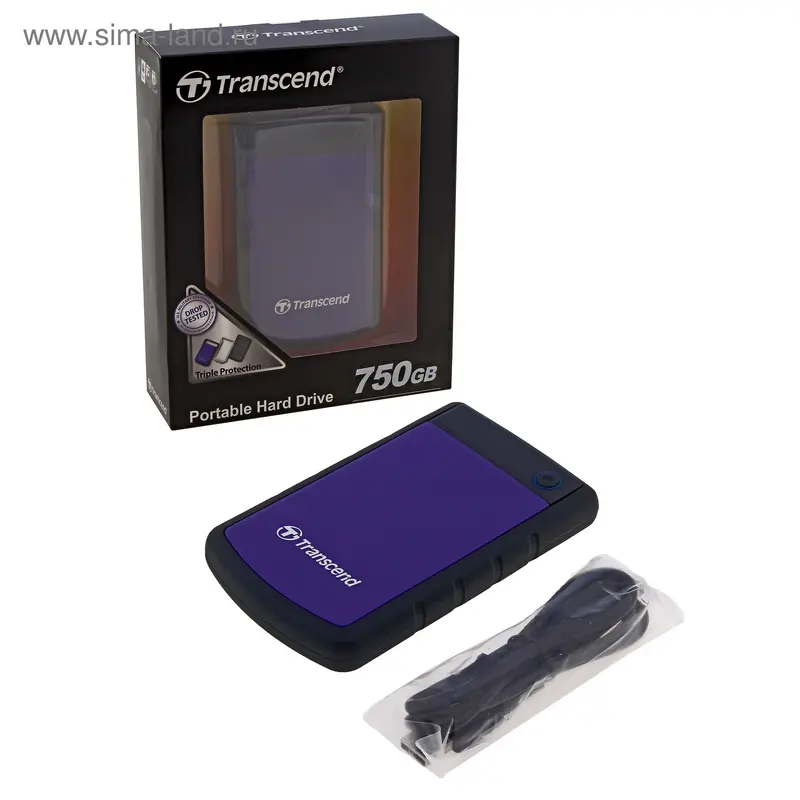 Накопитель HDD 750GB Transcend StoreJet Portable H2 (2.5", USB2.0, противоударный)
