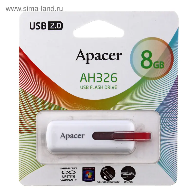 Флешка USB2.0 Apacer AH326, 8 Гб, White